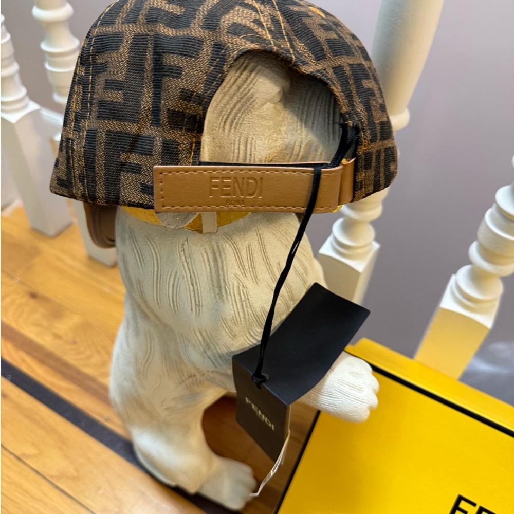 Fendi Tan Monogram Cap with Leather Embossed bill and Gold EYE Accent - Picture 2 of 9